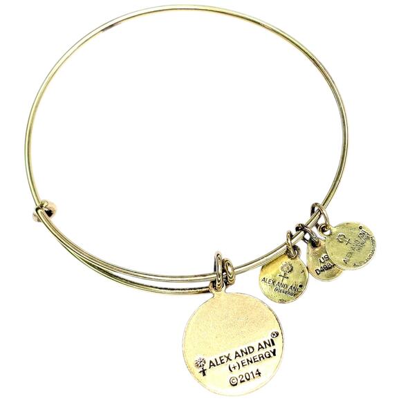 Alex and Ani Lucky 4 Leaf Clover Initial C Gold Tone Expandable Bangle Bracelet - Picture 3 of 5